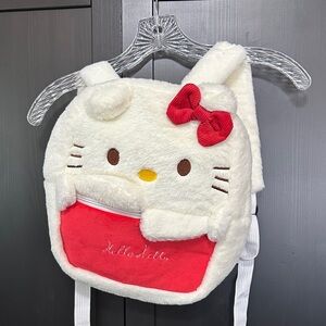 Hello Kitty Furry Backpack - White and Red-New